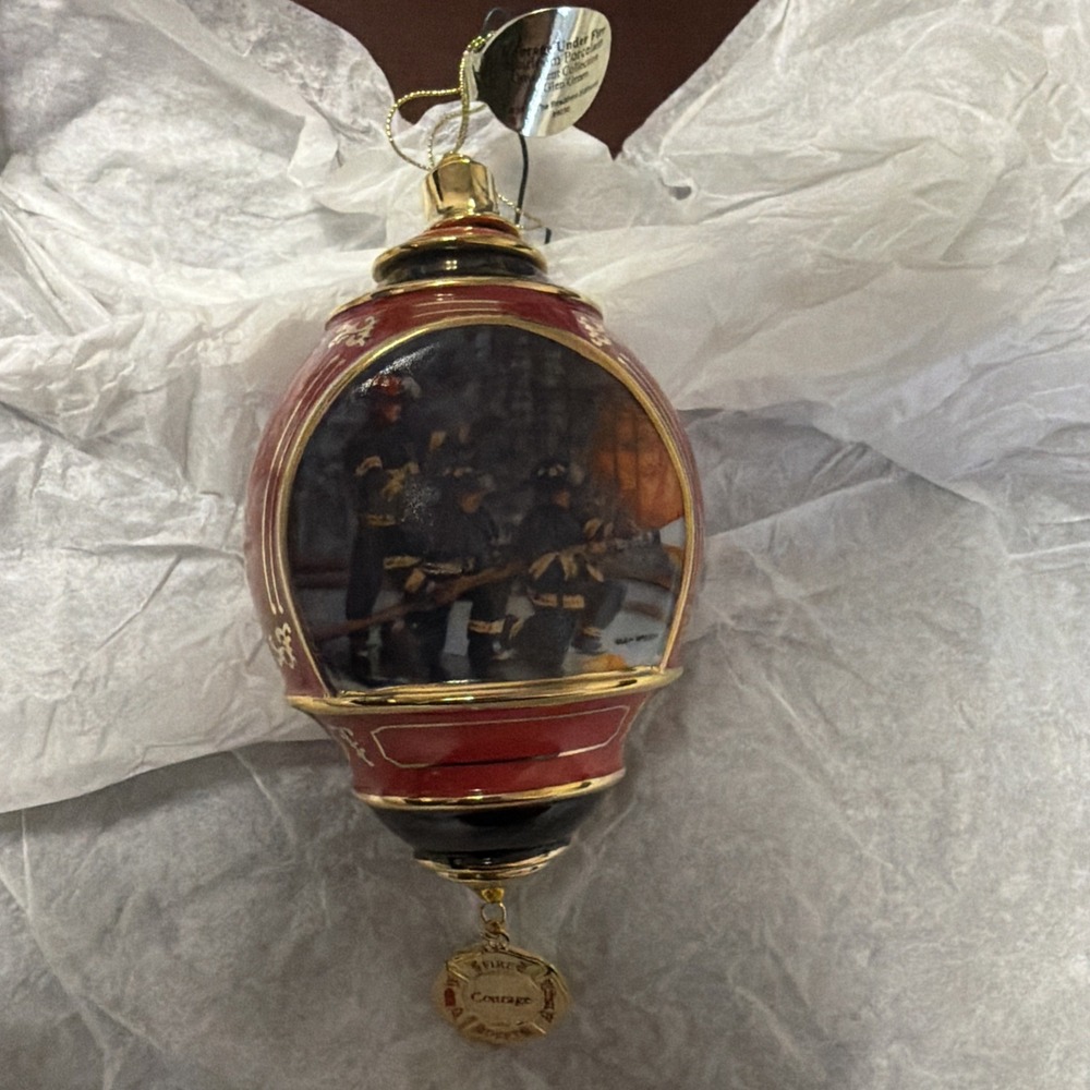 Bradford Editions Courage Under Fire Porcelain Ornament Fire Fighter DUTY 2002